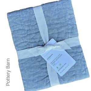 NWT | TWO POTTERY BARN STANDARD SIZE HAND-STITCHED BELGIAN LINEN CHAMBRAY SHAMS